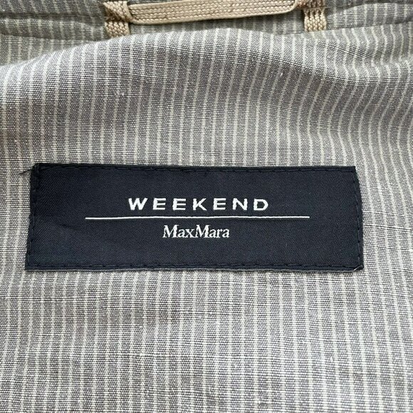 Weekend MaxMara Woman's Sz 8 Tan Flax Linen Cotton Blend Pin Stripe Blazer - Picture 4 of 8